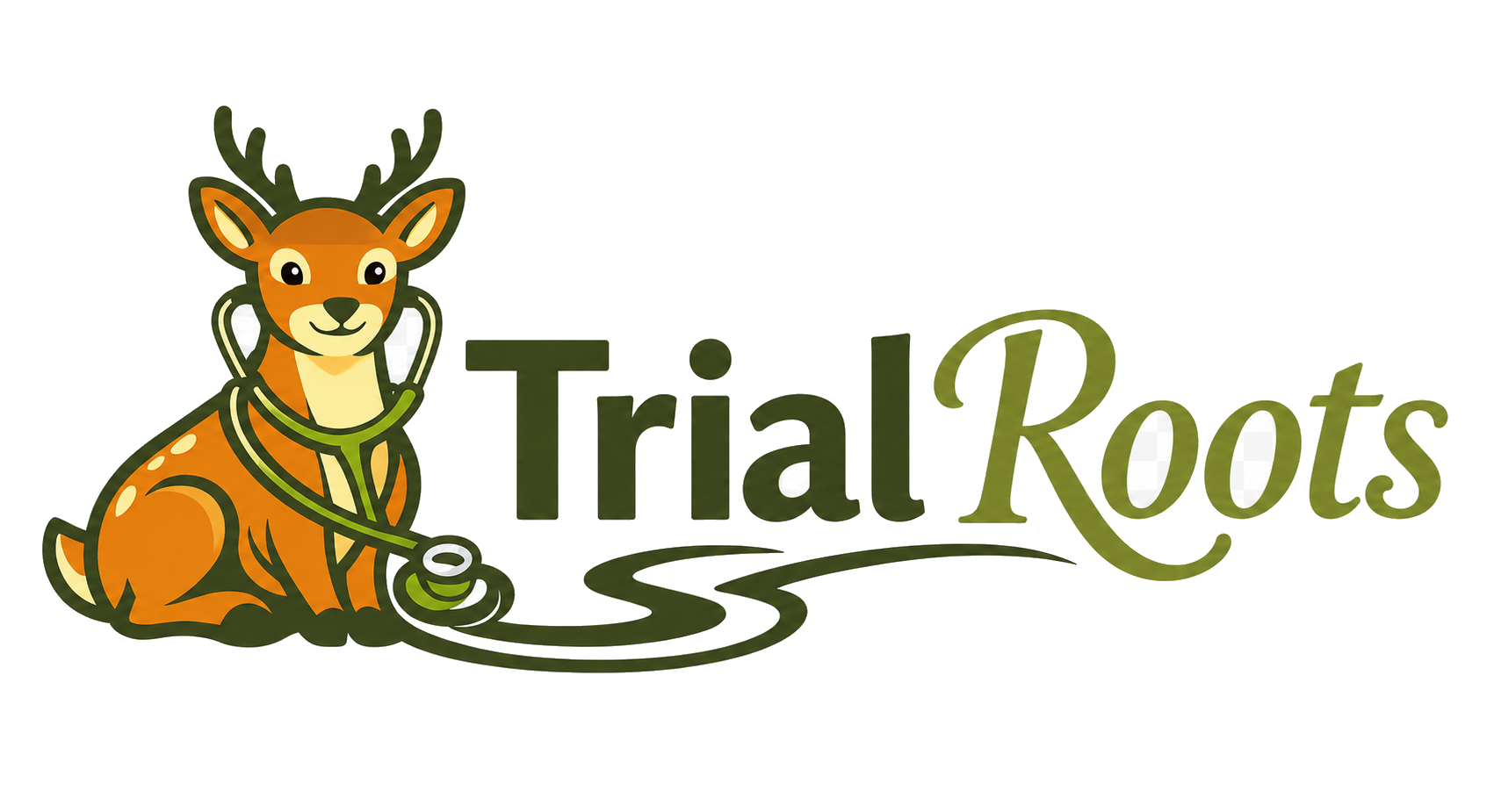 TrialRoots logo featuring a friendly deer with a stethoscope